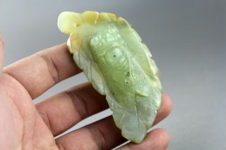3.  3  Chinese Old Green Jade Hand - Carved Cicada Leaf Statue Pendant 0638