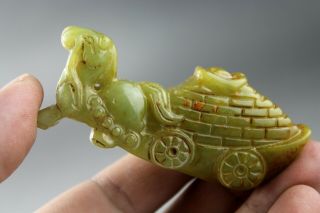 3.  1  China Old Green Jade,  Chinese Hand - Carved Horse Cart Jade Pendant 0070