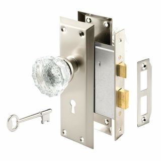 Single Cylinder Satin Nickel Mortise Lock Set With Glass Knobs