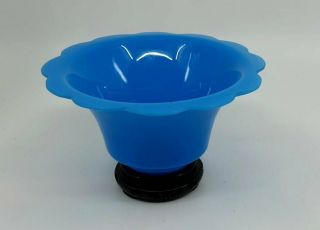 Vintage Chinese Peking Glass Lotus Design Top Bowl Blue With Stand