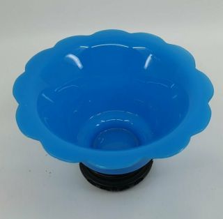 Vintage Chinese Peking Glass Lotus Design Top Bowl Blue with stand 2