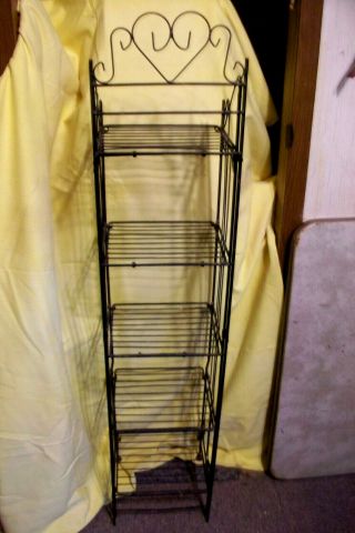 42 - 1/4 " High Five Tier Wrought Iron Plant Stand Rack Indoor Outdoor Folds Flat
