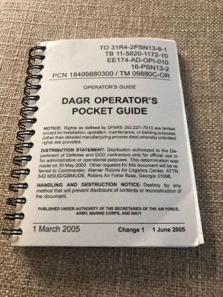 Dagr Gps,  Operators Pocket Guide Change 1 June 2005 Pcn 18409880300 /