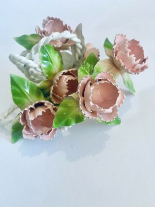 6 Vintage Pink Metal Toleware Floral Napkin Rings Made In Italy Shabby Chic