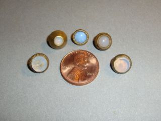 Antique Waistcoat Buttons Opalescent Glass In Brass Settings