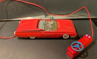 Vintage Cragstan Remote Control Convertable 1960 Red Thjnderbird Tin Car