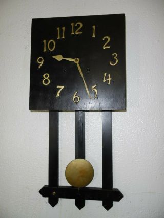Antique Mission Wall Clock Tiger Oak With Key And Pendulum 1900