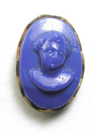 Bb Antique Glass In Metal Oval Button Blue Man 
