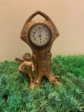 Rare Haven Clock 1900s Antique Brass/bronze Cupid Cherub Art Nouveau Clock