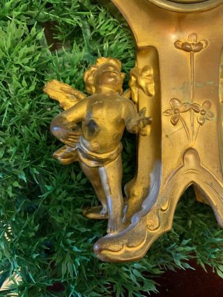 Rare Haven Clock 1900s Antique Brass/Bronze Cupid Cherub Art Nouveau Clock 4