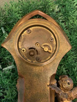 Rare Haven Clock 1900s Antique Brass/Bronze Cupid Cherub Art Nouveau Clock 8