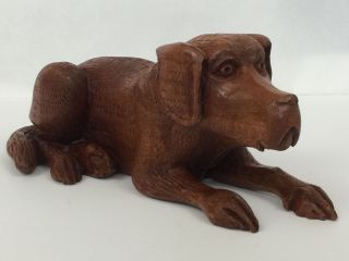 Wood Dog Sculpture Hand Carved Figurine Black Forest Chocolate Labrador 11 