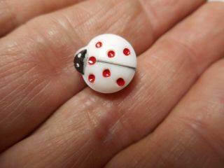 White Glass Ladybug W/ Paint Insect Goofy Childrens Vintage Button 1/2 " Rs