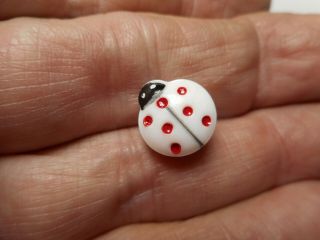 White Glass LadyBug w/ Paint Insect Goofy Childrens Vintage Button 1/2 