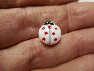 White Glass LadyBug w/ Paint Insect Goofy Childrens Vintage Button 1/2 