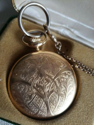 Odum 17 Jewels Incabloc Swiss Made Gold Presentation Pocket Watch Chain & Case 7