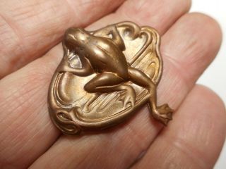 FROG on a LILY PAD Vintage Brass Button 1 - 3/8 