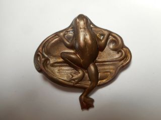 FROG on a LILY PAD Vintage Brass Button 1 - 3/8 