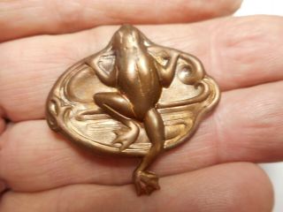 FROG on a LILY PAD Vintage Brass Button 1 - 3/8 