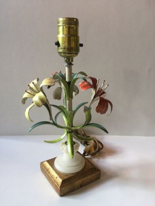 Vintage Small Tole Painted,  Flower Lamp,  Mid Century,  Italian.