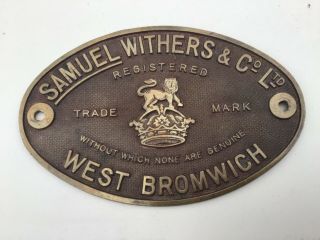 Safe Plaque Vintage Samuel Withers &co Ltd Safe Plaque Antique Safe Plaque Old