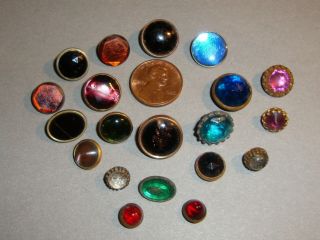 Antique Buttons Glass Jewels In Metal Settings 1/4 " To 5/8 "
