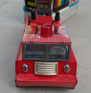 China Tin 1960 ' s Rare Model MF 183 FIRE ENGINE Friction Toy with Box 6