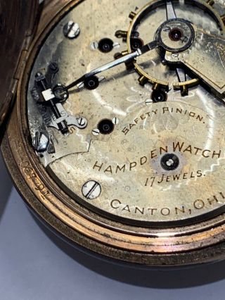 Hampden Watch Company 17 Jewels Gold Filled Pocket Watch Not. 7