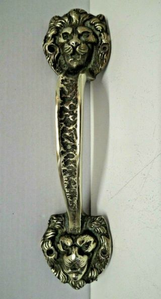 9 " Brass Lions Face/mask Door Push Pull Handle.  Reclaimed.  C.  19th.  C.  Freepost.