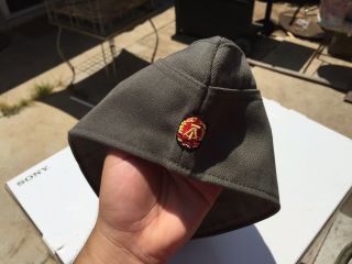 Vintage East German Army Military Garrison Cap Hat Dark Blue Nva Germany 59