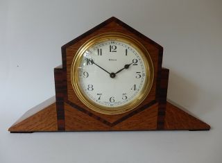 French Art Deco Oak Case Mantel Clock.  Fully 2985