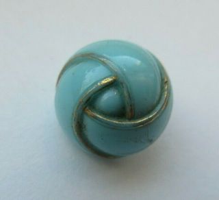 Darling Small Antique Vtg Victorian Turquoise Glass Button W/ Gold Luster (t)