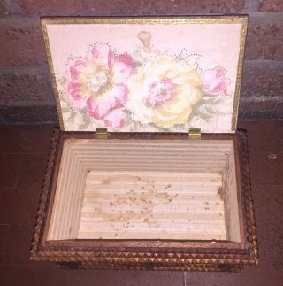 Tramp Art Vintage Antique Wood Jewelry Box - Folk Art 8