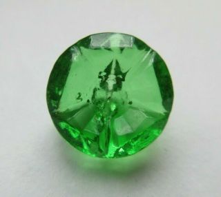 Striking Small Antique Vtg Emerald Green Depression Glass Button Faceted (t)