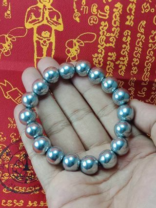 Rare Leklai Silver Ngern Yaung Bead Bracelet Lp Somporn Wealth Thai Amulet