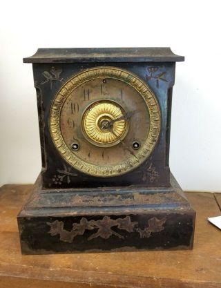 Antique 1882 Ansonia Iron Case 8 Day Time And Strike Clock Well