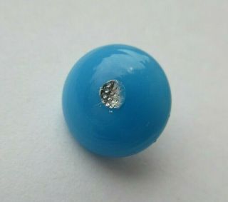 Splendid Antique Vtg Turquoise Glass Button Foil Dot & Swirl Back 3/8 " (t)