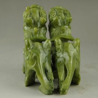 Exquisite Chinese Hand Carved Natural green Jade Dragon Pixiu Statue Pair RT 7