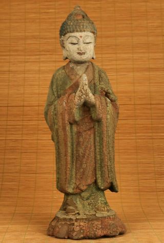 Antique Chinese Old Wood Hand Carved Big Buddha Monk Statue Figure Collectable