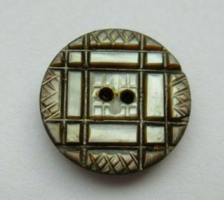 Lovely Small Antique Vtg Carved Mop Shell Button Unique Design 5/8 " (t)