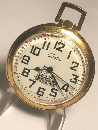 Vintage Chateau Gold Plated Pocket Watch Swiss Made Wind - Up E.  Gluck