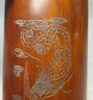 H145: Chinese bamboo carving ware brush pot with good pattern of phoenix 2