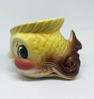 Ceramic Gold Fish Planter Anthropomorphic Cartoon Japan Kitsch Kitschy Figurine