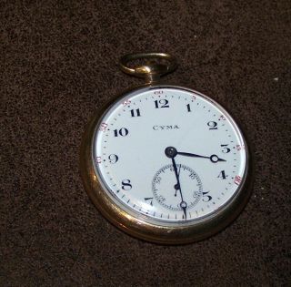 Vintage Open Face Cyma Pocket Watch Gold Toned