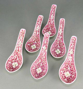 Fine Antique Chinese Famille Rose Porcelain Set Of Six Spoons