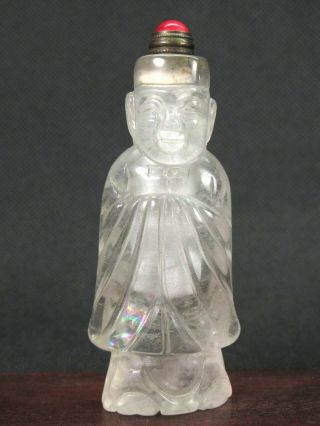 Chinese Qing Dynasty Person Carved Natural Quartz Crystal Snuff Bottle