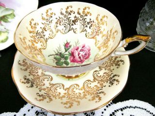 Royal Standard Tea Cup And Saucer Pink Rose Gold Gilt Scroll Teacup Large