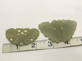 Vtg 2pc Carved Chinese Celadon Jade Butterfly Disc Figurine Amulets 3