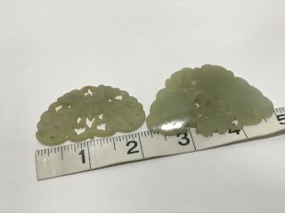 Vtg 2pc Carved Chinese Celadon Jade Butterfly Disc Figurine Amulets 4