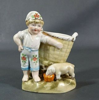 Antique German Conta&boehme Porcelain Fairing Boy W/pig Match Holder Striker